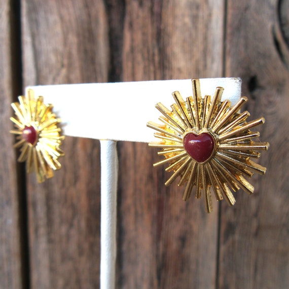 90s Glam Heart Modernist Earrings | Gold Tone and… - image 1