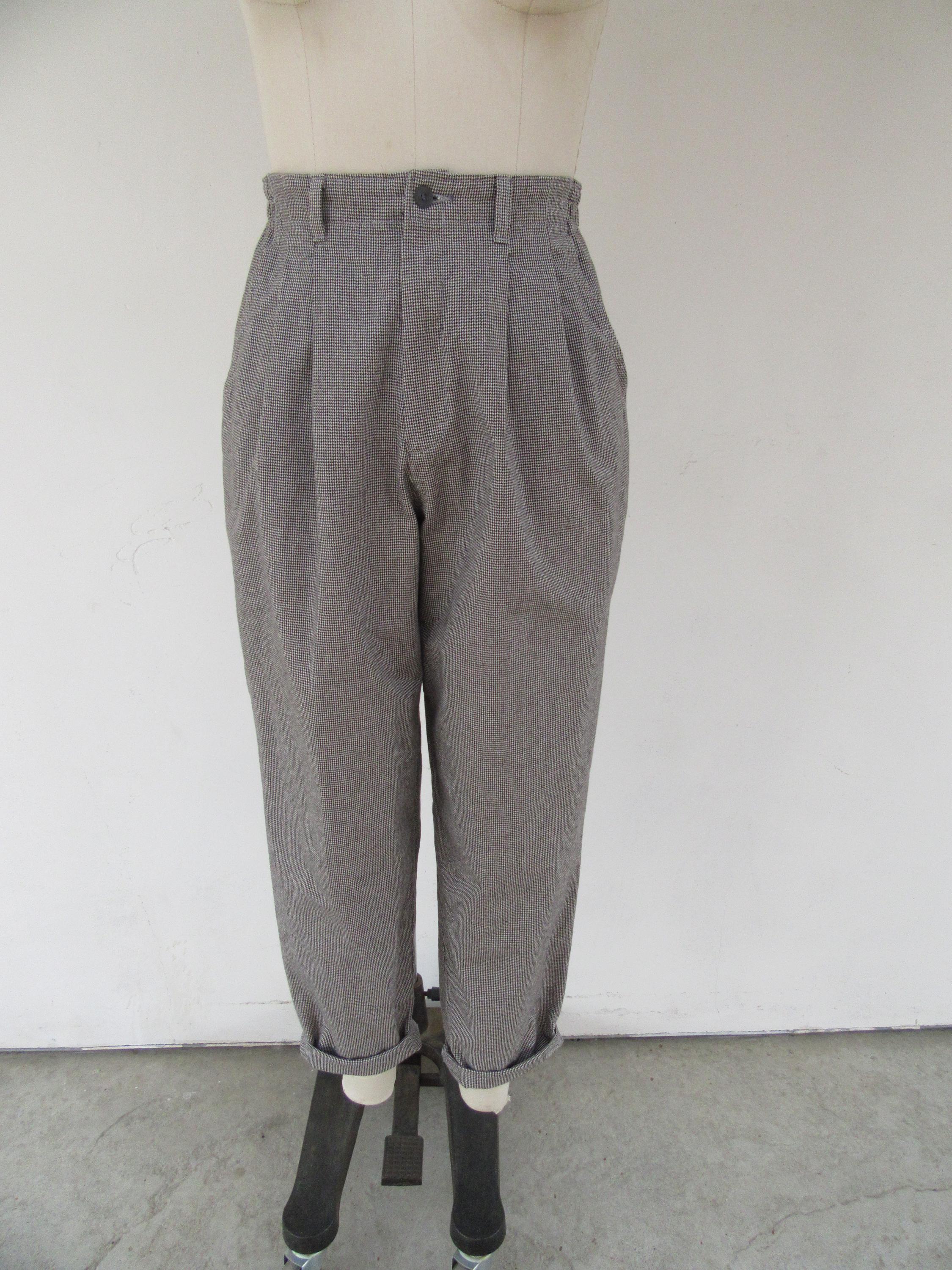 90s LEE Cotton Plaid Pleated High Waist Trousers | Checkered Check Micro Houndstooth Minimalist High Rise Pants | Size 12 | 28 to 32 Waist