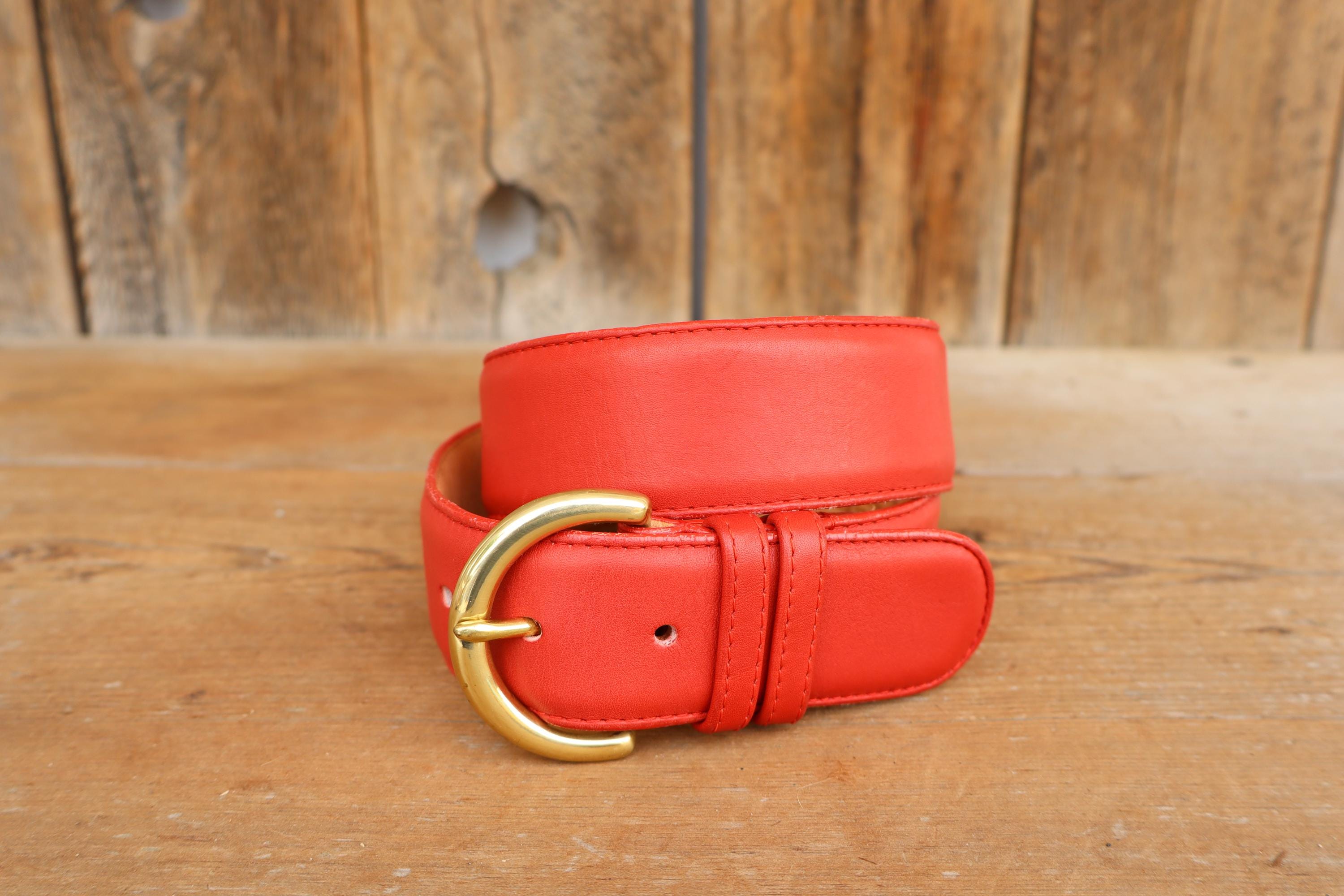 Vintage 8500 Coach Red Leather Belt with Solid Brass Half Moon Belt. Size M Coach Red Leather Belt - Etsy main image 4