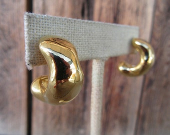 90s Gold Tone Tone Earrings | Crooked Modernist Chunky Hoop Earrings | Minimalist Business Casual Jewelry