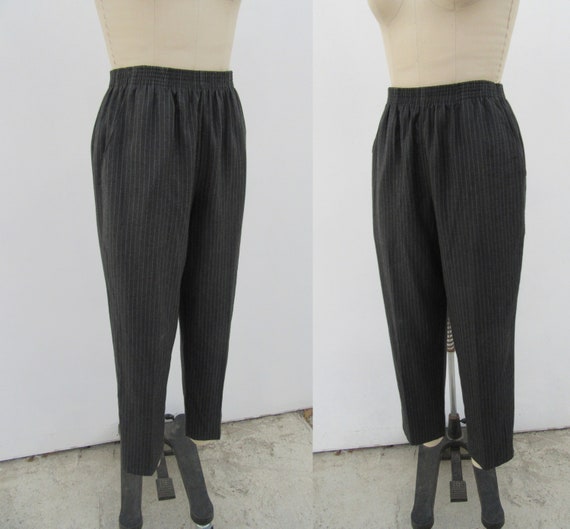 90s Charcoal Pinstriped Tapered High Waist Pull O… - image 5