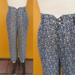 90s Rayon Floral High Waist Wide Leg Easy Pants | Semi Sheer Cottagecore Flower Print Wide Leg Cropped Pleated High Rise Trousers | 28 Waist
