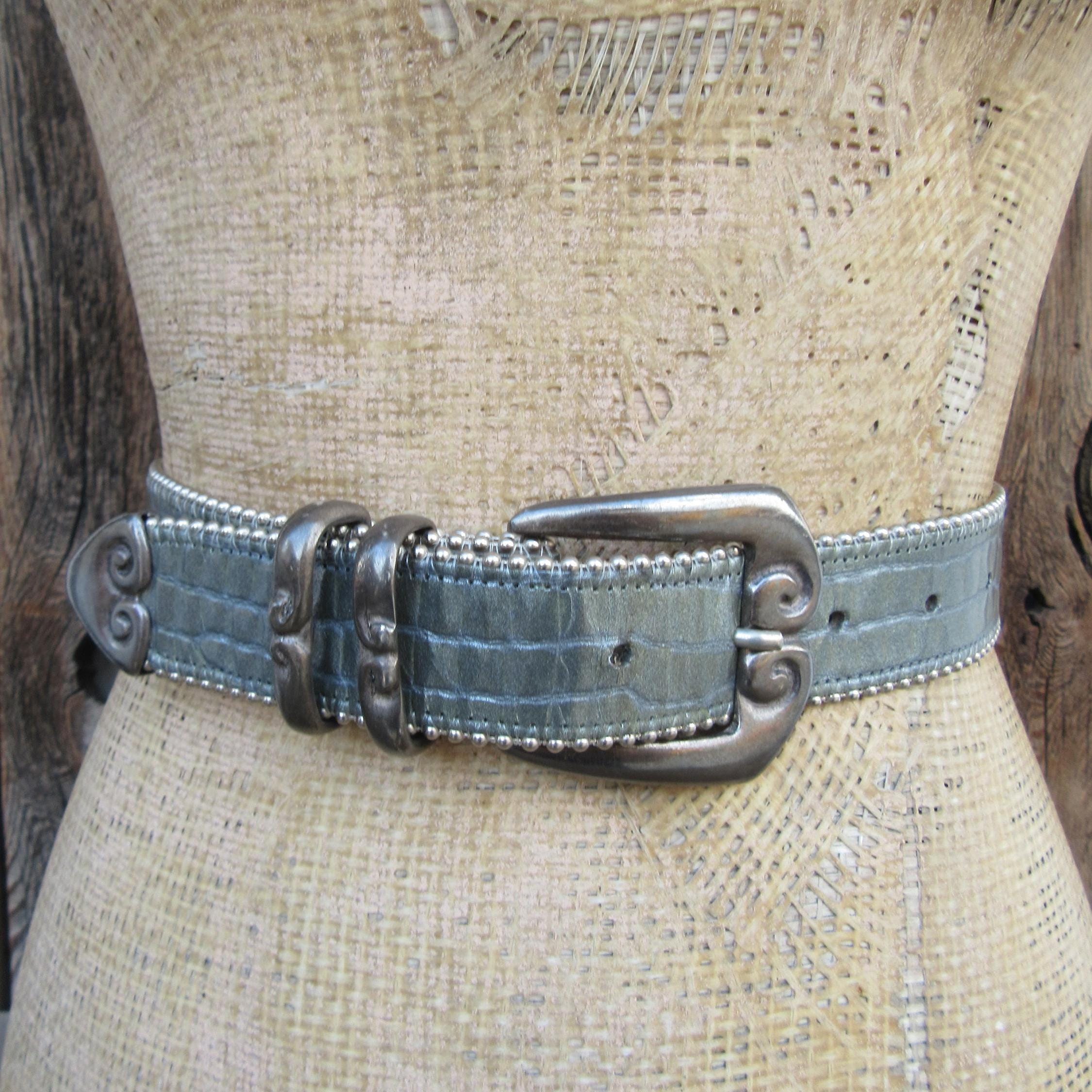 Vintage LeatherRock USA Black Leather and Sterling Silver Wide Belt, size small Leatherock Vintage USA Leather Belt With Metal Trim, Size S  main image 3