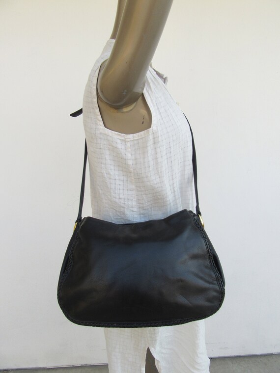 1990s Black Leather Purse Bag Satchel Tote Handbag