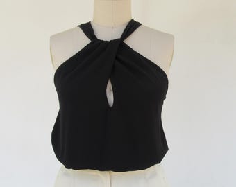 90s Black Cutout Sleeveless Cropped Top | Going Out Blouse | Cutout Keyhole Top | Bustier | Shell Tank | Halter Top Size Small