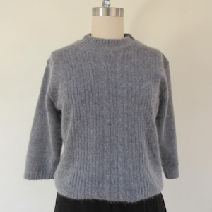80s 90s Gray Half Sleeve Angora Sweater | Sweaters and Jumpers | S M