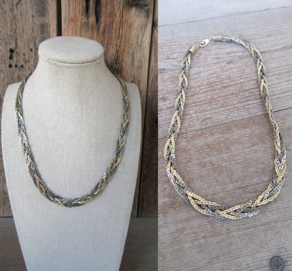 90s Gold and Silver Tone Braided Chain Necklace |… - image 3