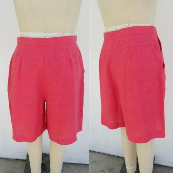 Salmon 80s 90s High Waist All Linen Bermuda Short… - image 7