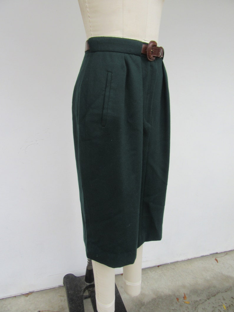 Pencil Skirt Dark Academia Aesthetic Pleated High Waist Minimal Secretary Skirt 90s High Waist Forest Green Wool Midi Skirt Size 8