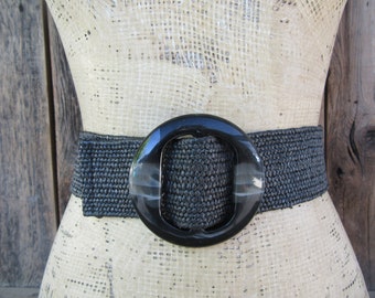 Vintage Y2K Wide Black Woven Belt : Cream Marbled Buckle - Etsy display picture 2