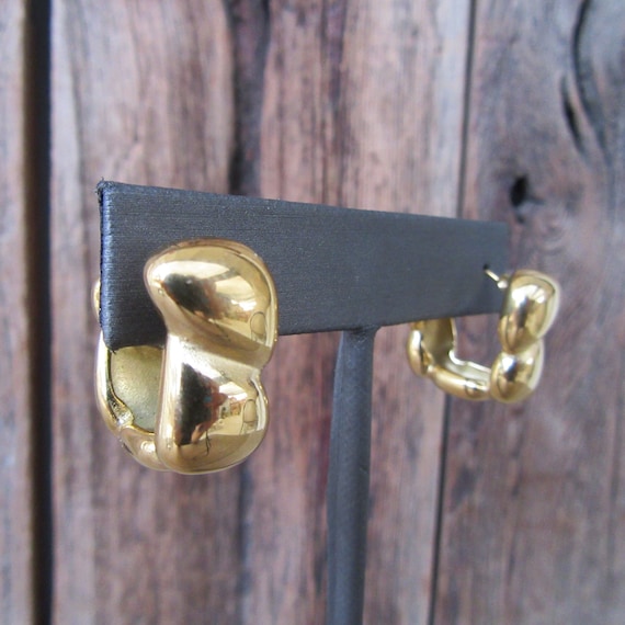 90s Gold Tone Chunky Hoops | Chunky Square Hoops | Lever Back Modernist Hoop Earrings