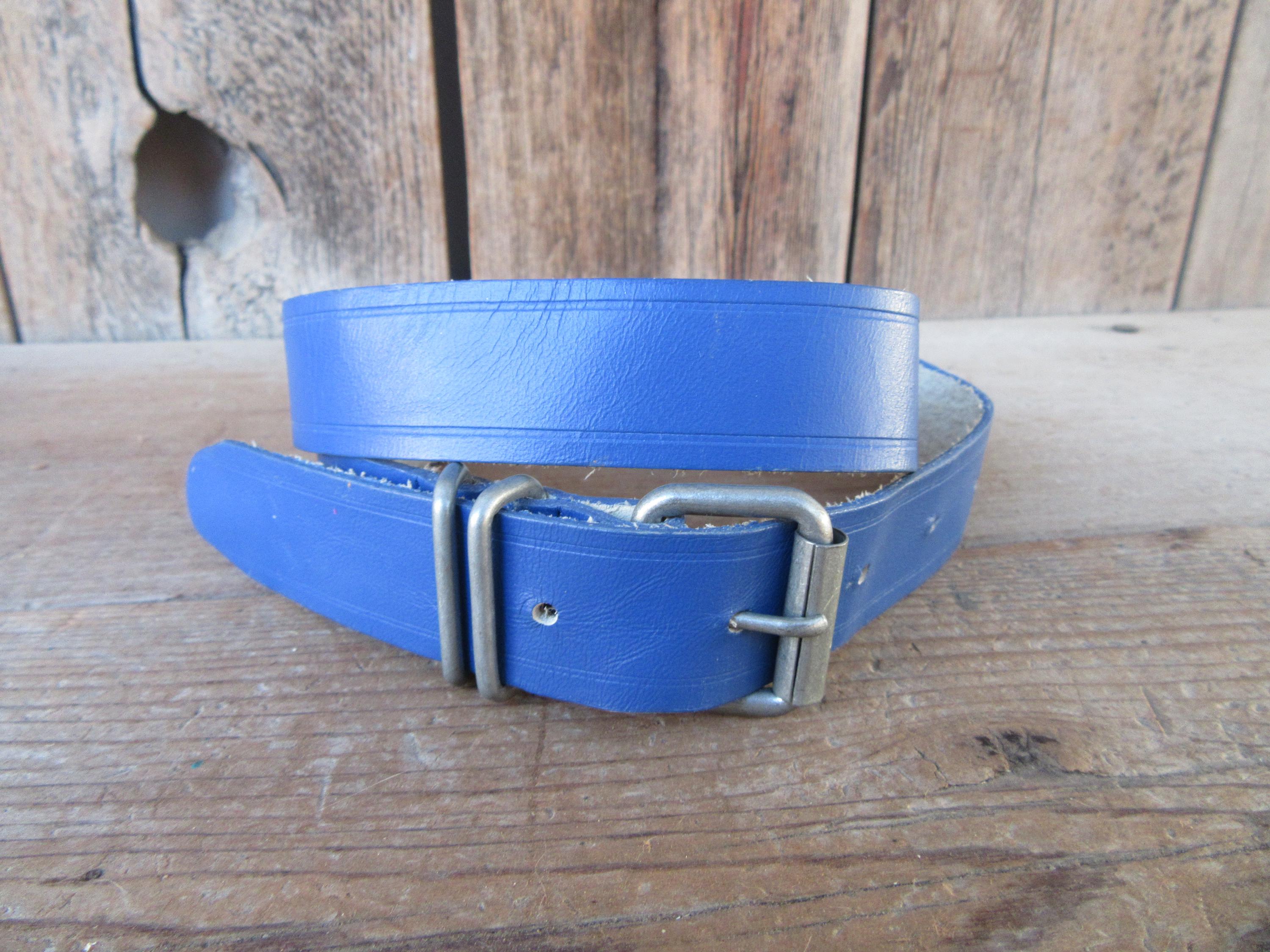 80s Electric Blue Leather Trouser Belt | New Wave Leather  display picture 2