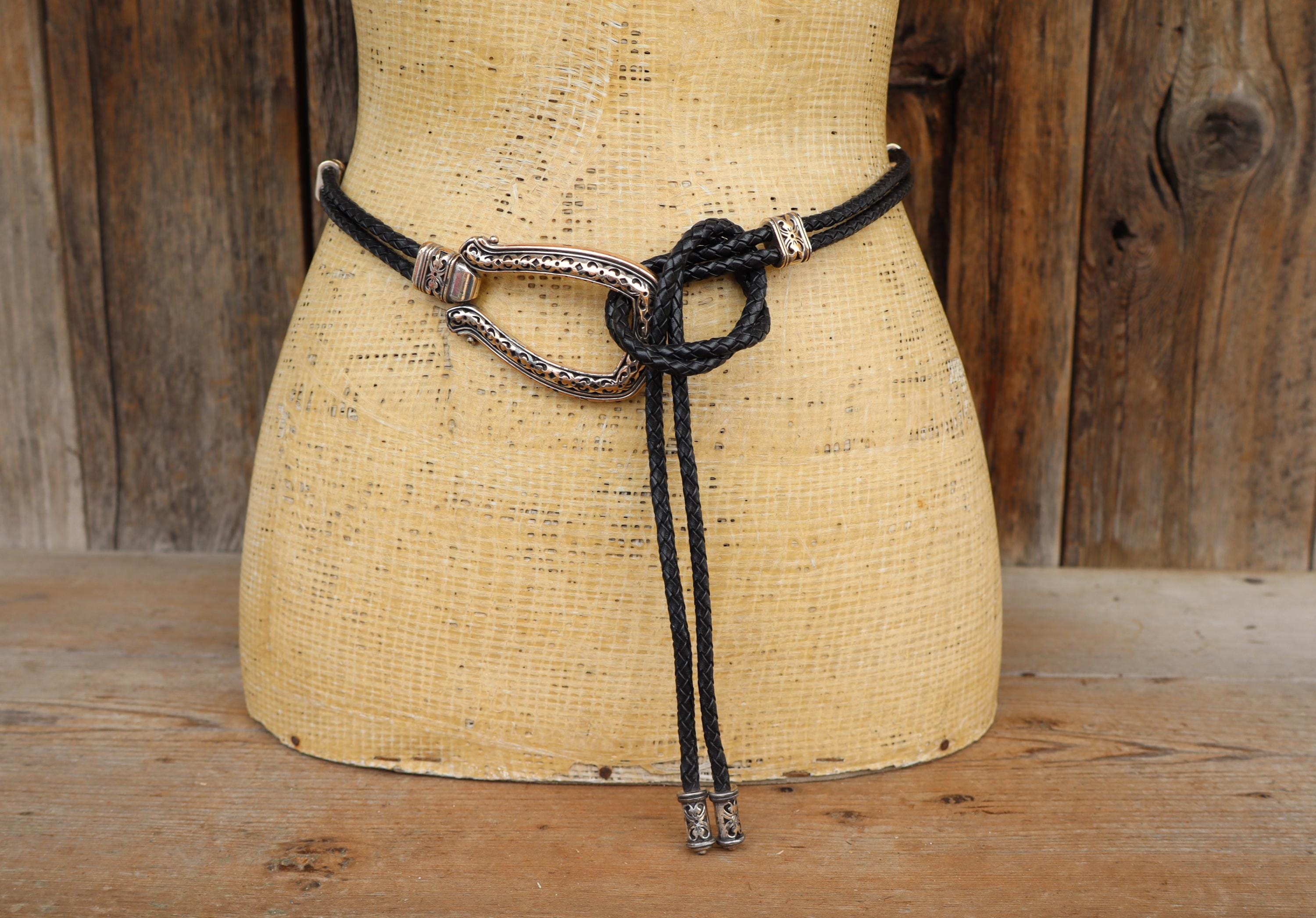 90s Brighton Black Braided Woven Leather Lariat Belt | 32 to 38 - Etsy