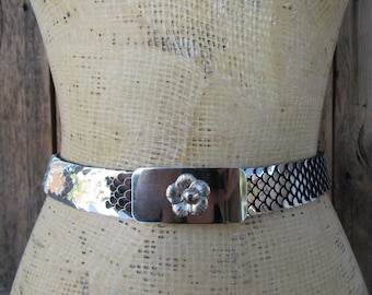 Vintage 90er Jahre Silber Metallgürtel Metallschnalle Anhänger Gürtel silberner mit Netzgürtel Southwest Style 95 Größe Western Metallgürtel