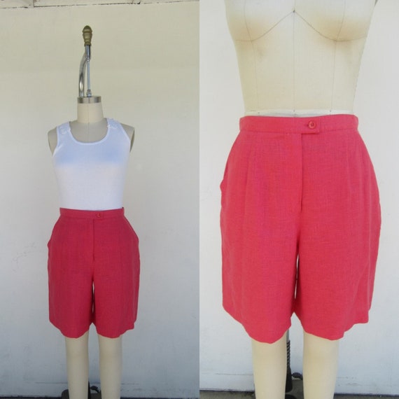 Salmon 80s 90s High Waist All Linen Bermuda Short… - image 1