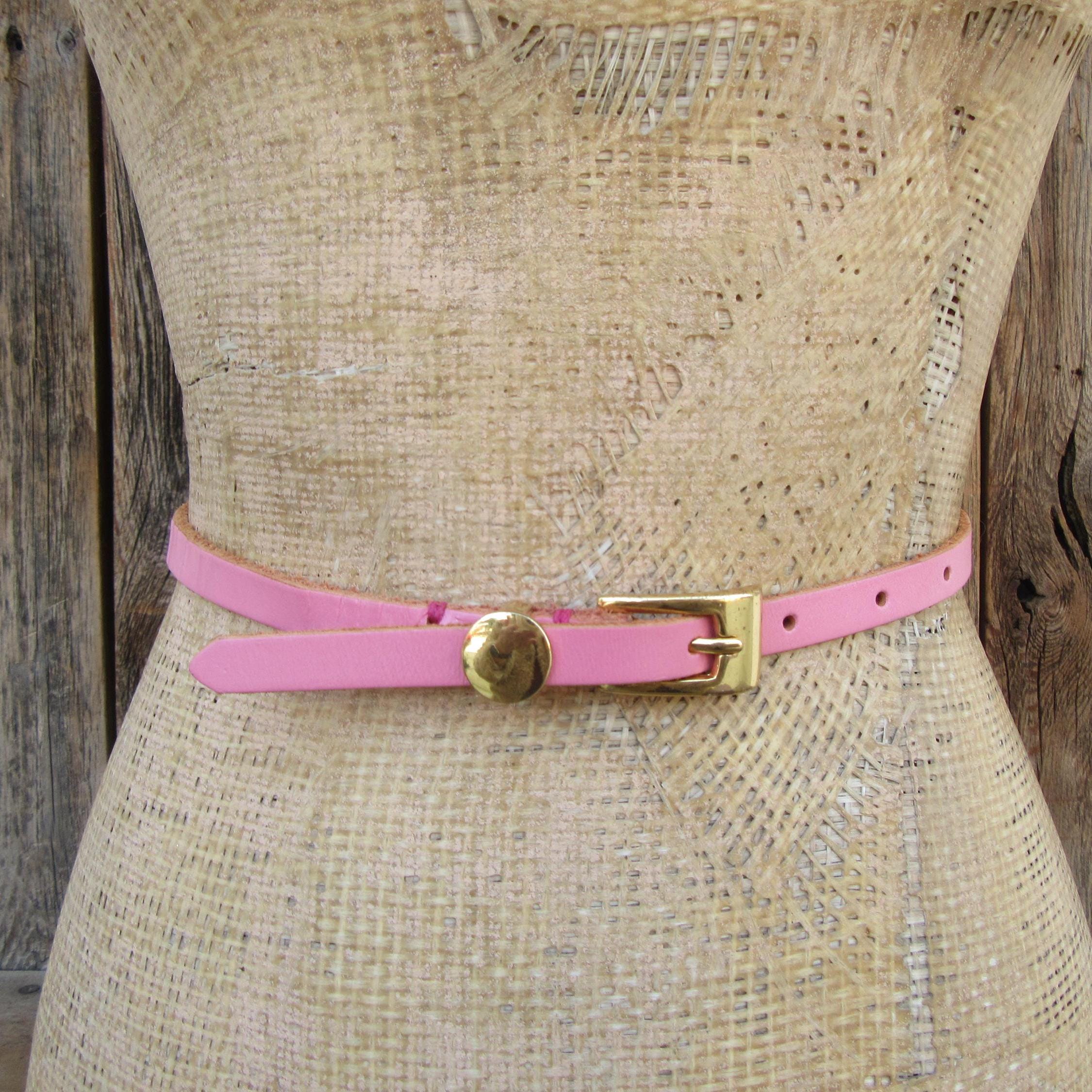90s Skinny Pink Leather Belt | Preppy Leather Trouser Belt 