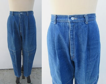 PLUS SIZE 80s 90s High Waist Pleated Cargo Jeans | Tapered Mom Jeans | High Rise Balloon Jeans | 33 Waist