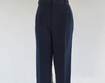 90er Jahre Marine High Rise Bundfaltenhose 33 Taille Gr. 14