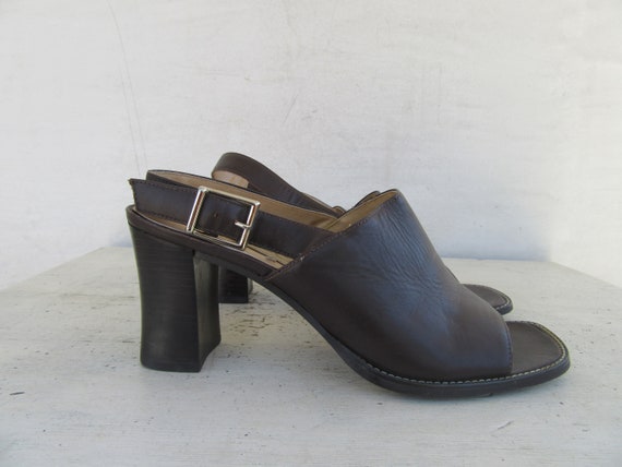 1990s Cutout Brown Leather Booties, Open Toe Sling