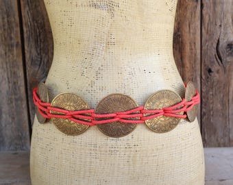 80s Orange Wide Waist Belt | Stretch Belt | Color Block  display picture 2