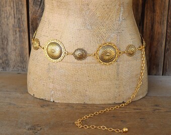 RARE Find/vintage 80s Cabochon Belt Antique Gold Adjustable 