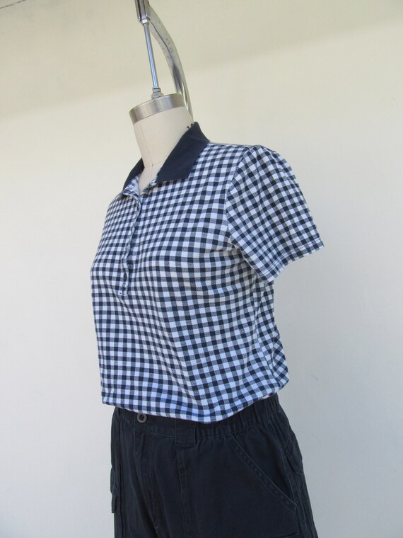 90s Navy and White Gingham Polo Shirt 