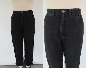 90s High Waist Black Lee Jeans | Elastic Waist Jeans | Denim Mom Pants | Mom Jeans | Pull on Easy Pants | Tapered Jeans | 28 to 32 Waist