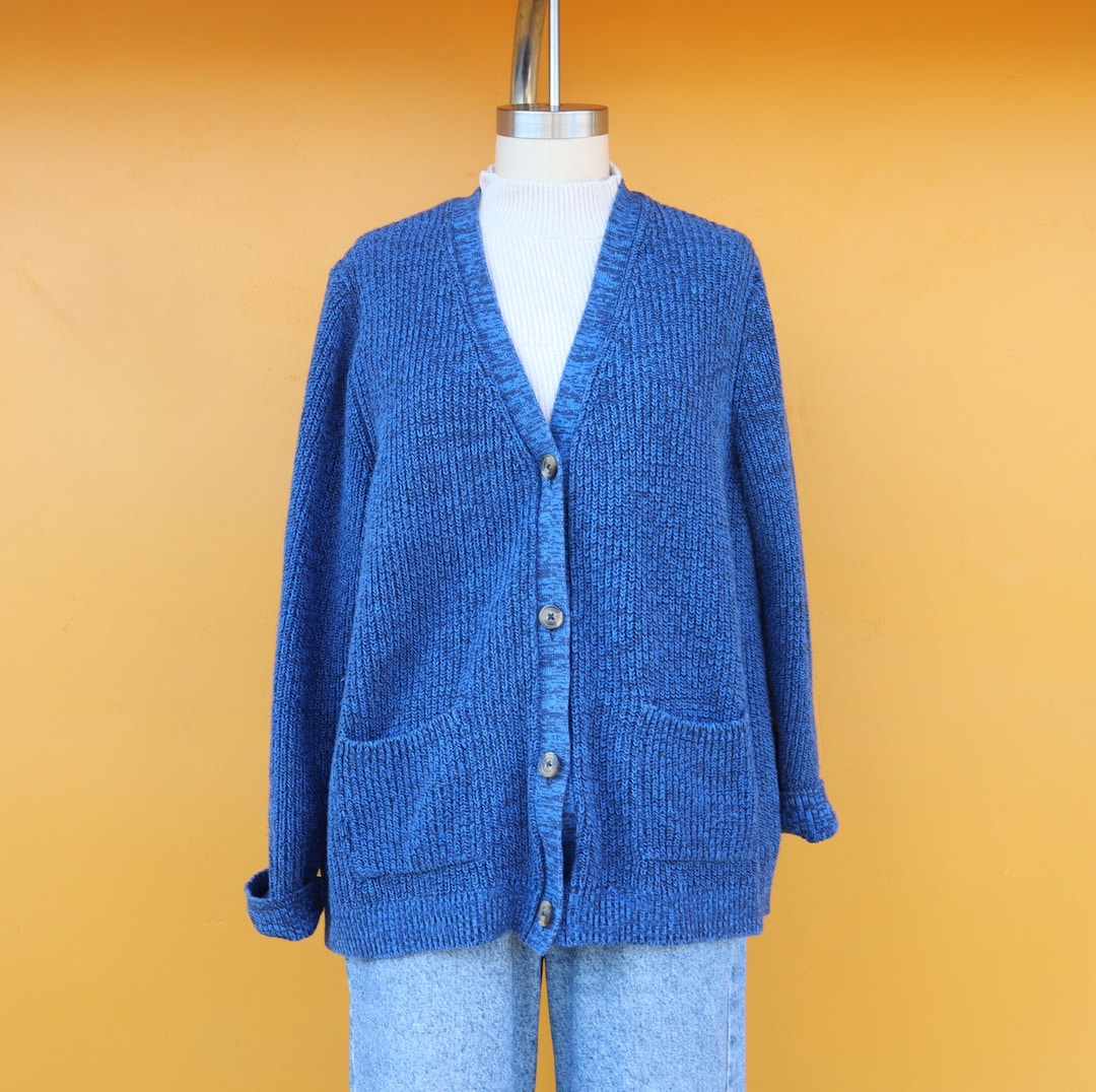 90’sビンテージ/COOGI Blues-Front Zip Knit PLUS SIZE 90s Heatherd Waffle Knit Cardigan | Black and Roayl Blue