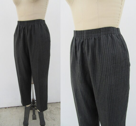 90s Charcoal Pinstriped Tapered High Waist Pull O… - image 8