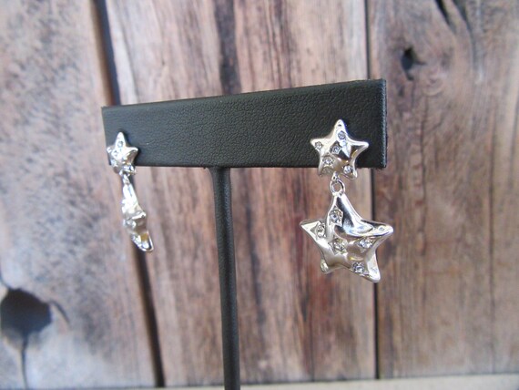 90s Silver Tone Star Dangle Earrings | Bejeweled … - image 6