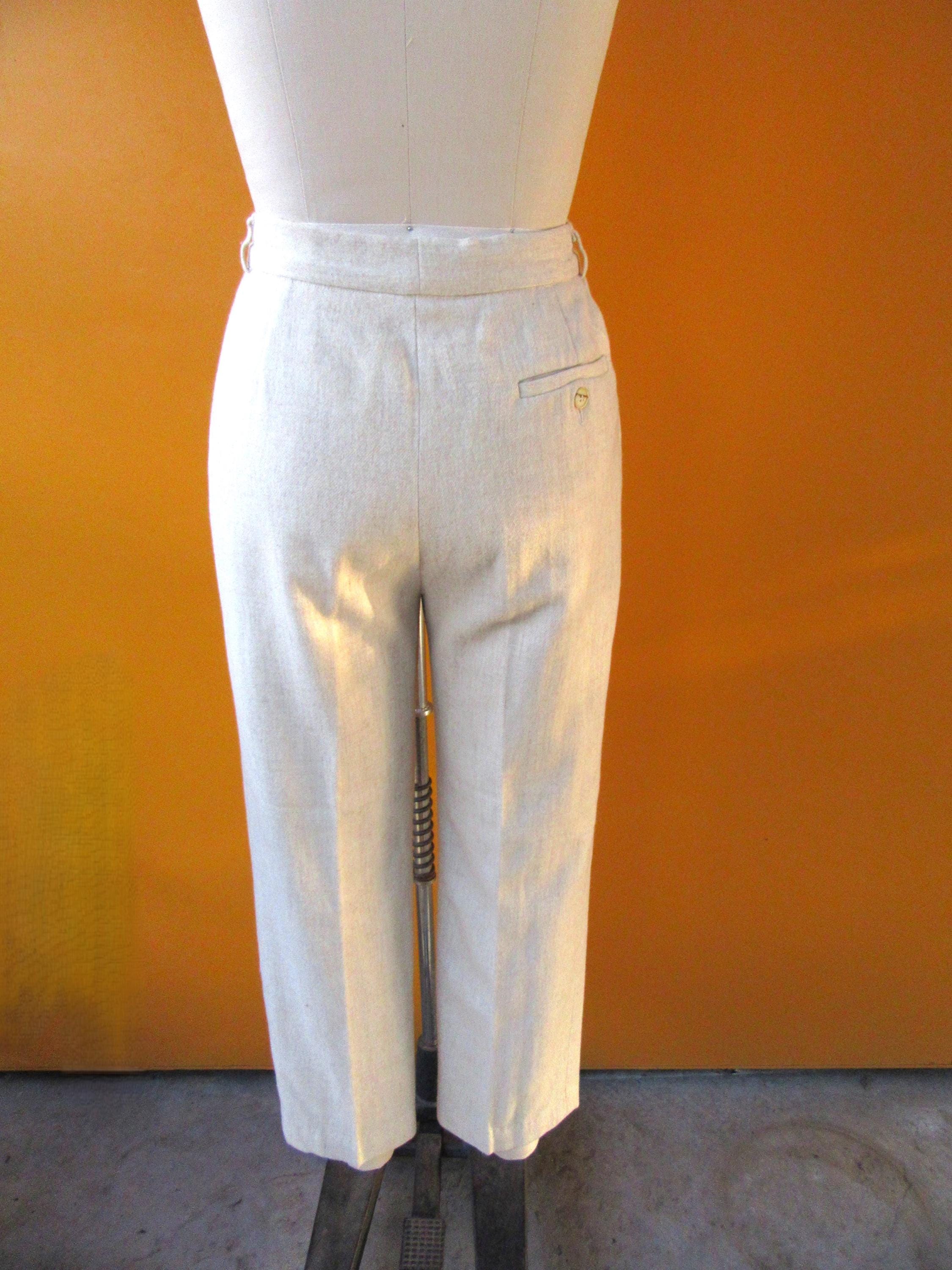 80s 90s High Waist Pleated Oatmeal Cream Wool Trousers | High Rise