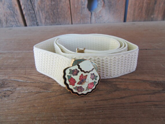 Vintage Cloisonné Stretch Belt Adjustable Wholesale- 5 Cloisonne Buckle Elastic Adjustable Belts  main image 4
