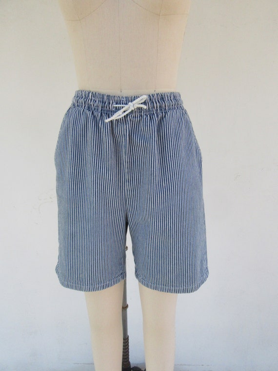 90s All Cotton Hickory Stripe Shorts | Pull on Sh… - image 2