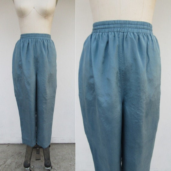 90s Slater Blue Silk High Waist Easy Pants | 90s T
