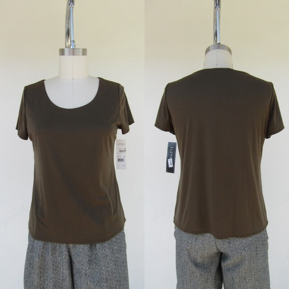 90s NOS Nylon Tee Shirt | Olive Brown Minimal Tee… - image 7