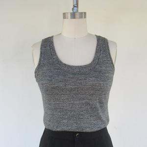 90s Y2K Heathered Charcoal Knit Shell Tank | Minimalist Knit Singlet | Ribbed Trim Knit Sleeveless Top Shirt Blouse | XS