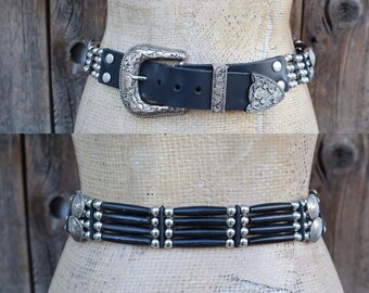 Southwestern Double Buffalo Nickel Leather Belt and Buckle  display picture 2