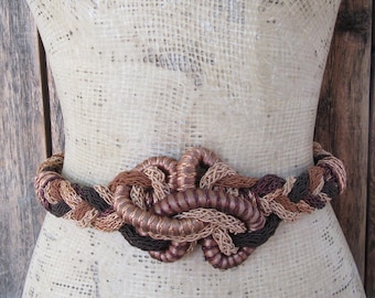 80s Leather and Corded Braided Knot Waist Belt | Resort Belt 