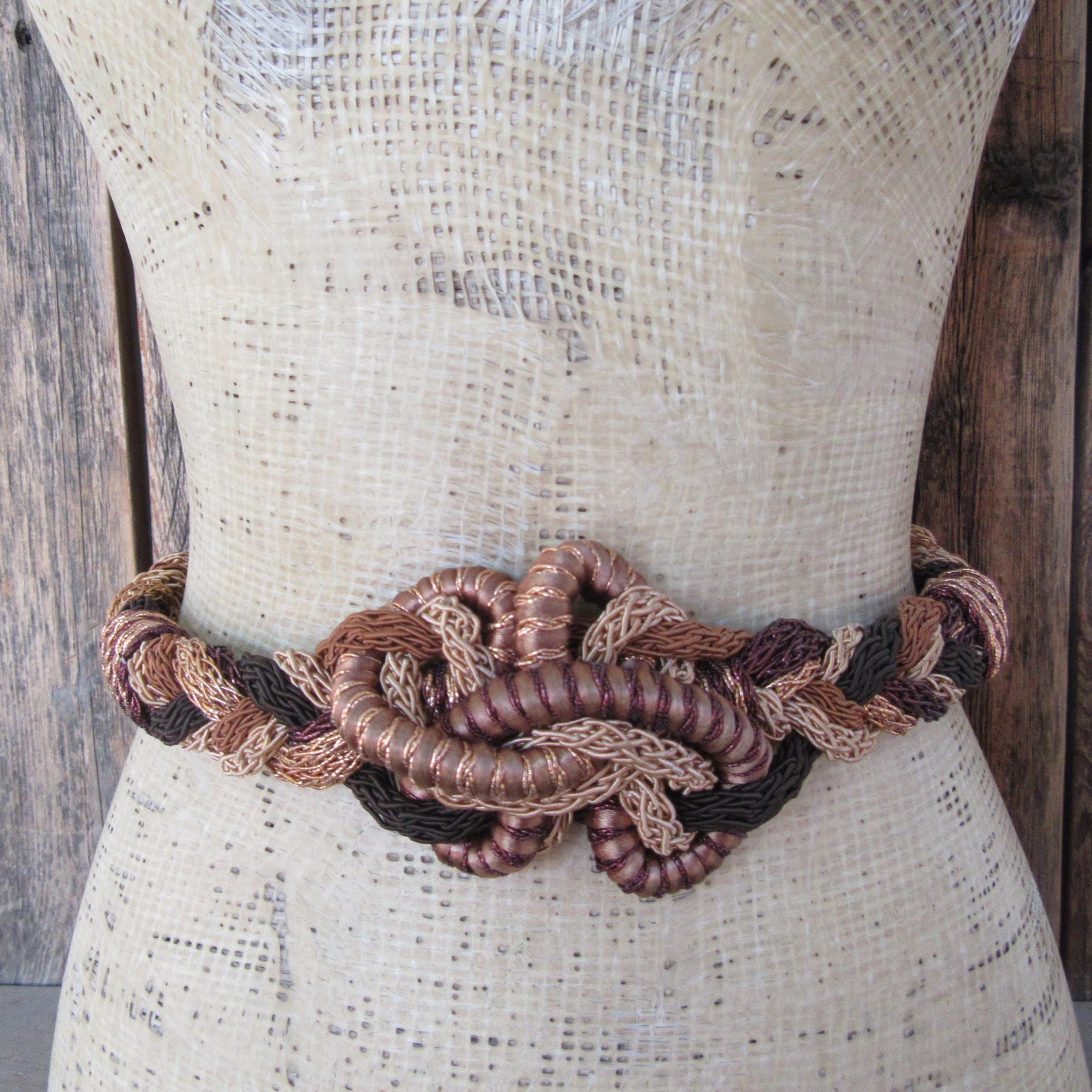 Vintage 1980s Knit Rope Statement Belt Vintage Rope Statement Belt: Mixed Metal Buckle, 1980s Gold  main image 2