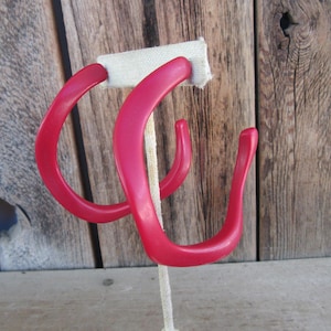80s Resin Hoop Earrings | Large Matte Dark Red Wavy Resin Hoop Earrings | Fakelite Earrings | 3&quot; Resin Hoops