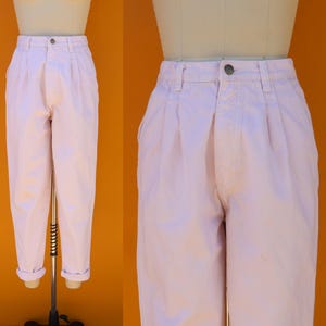 90s High Waist Pleated Pink Jeans | Pink Denim High Rise Trousers | Baggy Pink Jeans Pants | 28 Waist