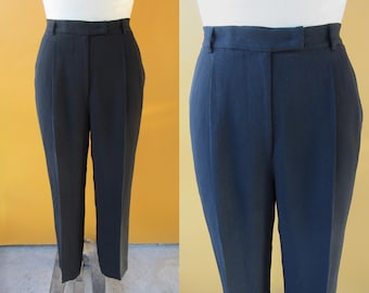 90s High Waist Micro Ribbed Weighty Pleated Trousers | Dark Academia Slacks | Officecore High Rise Minimal Minimalist Pants | 28 Waist