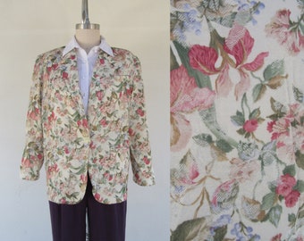 PLUS SIZE 80s 90s Cottagecore Floral Blazer | Sport Coat | Extended Size Cottagecore Neutral Floral Pattern Minimal Jacket Blazer