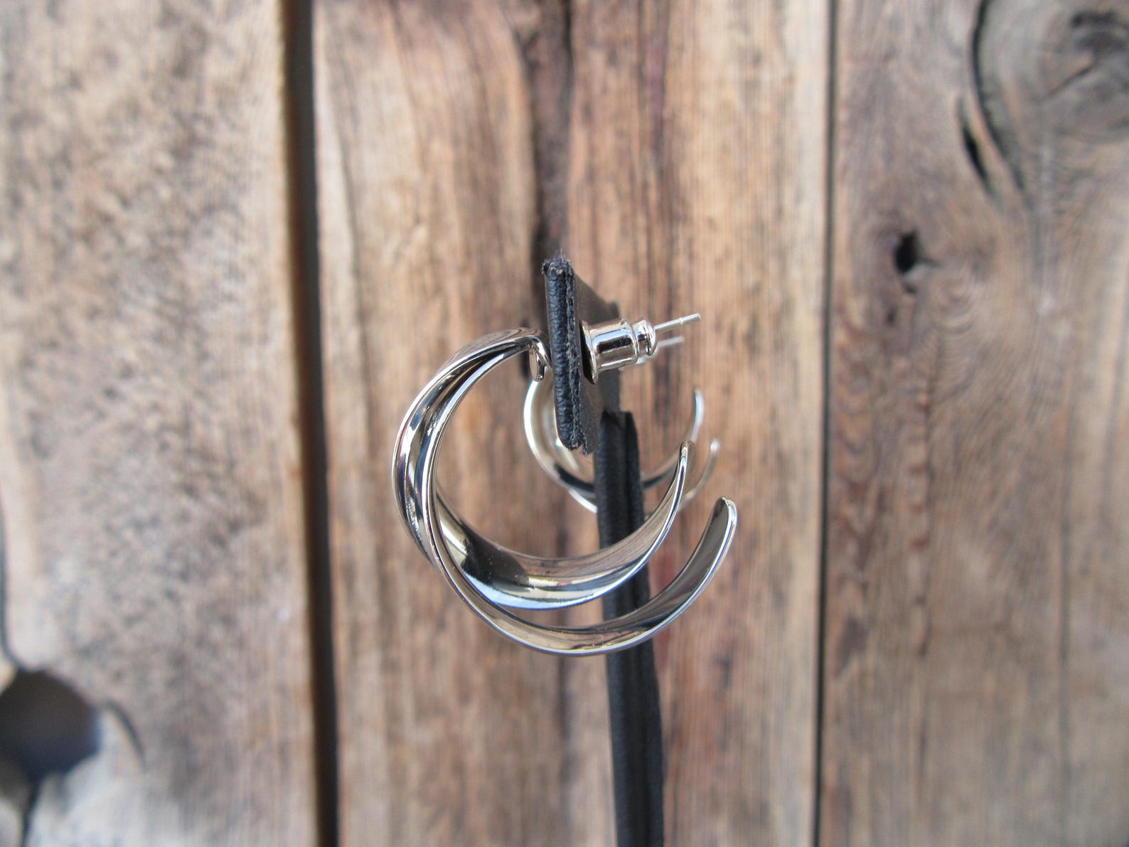90s Silver Tone Hoops | Chunky Fat Wide Double Hoop Earrings ...