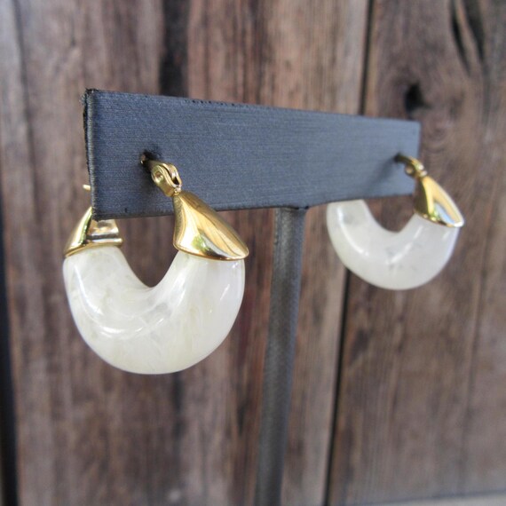 90s Chunky Vanilla Cream Ice Cube Hoop Earrings Minimal Business 