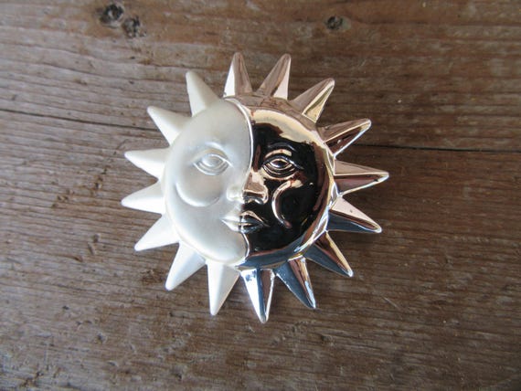 NOS 80s 90s Chunky Silver Tone Modernist Sun and … - image 4