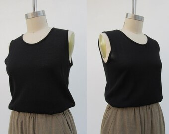 90er Jahre Schwarzes, ärmelloses Oberteil | Minimalist Capsule Garderobe Pullover Tank | M