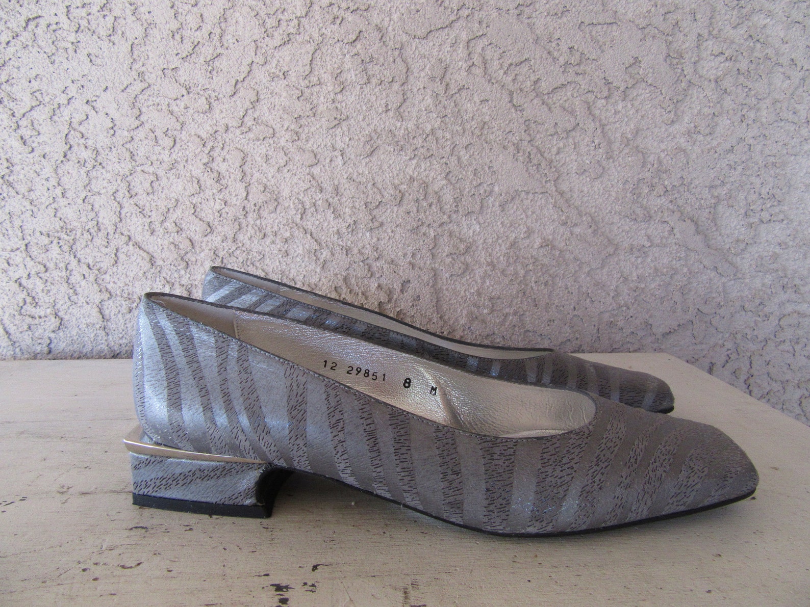 1990s square heel pumps, square heel flats, zebra pumps, ballet flats 90s minimalist, block heels, square toe career pumps, size