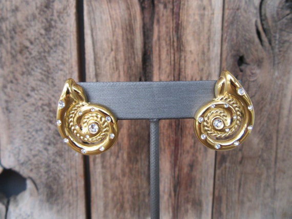 90s Gold Tone Earrings | Modernist Chunky Art Dec… - image 2