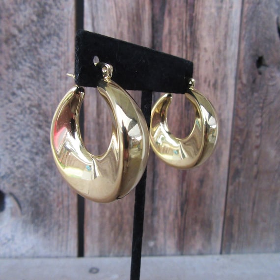 90s Earrings | Chunky Gold Tone Hoop Earrings | Chunky Thick Hoop Earrings  | Modernist Hoop Fat Lever Back Hoop Earrings